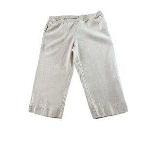 J. Jill Love Linen Taupe Medium Petite Cropped Wide Leg Pants Capri Lightweight